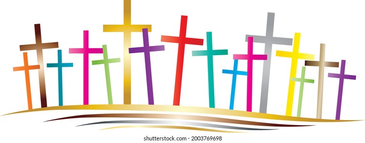 Banner with crosses as a symbol of Christianity, invitation to confirmation and confirmation, church celebrations, young congregation 