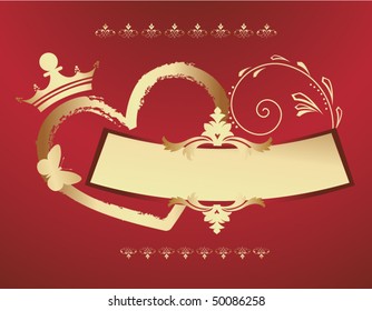 Banner with crown butterfly grunge heart