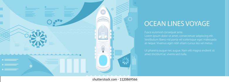 Banner with Cruise Ship at Sea, Passenger Transportation, Tourism and Travel Infographic Concept, Vector Illustration