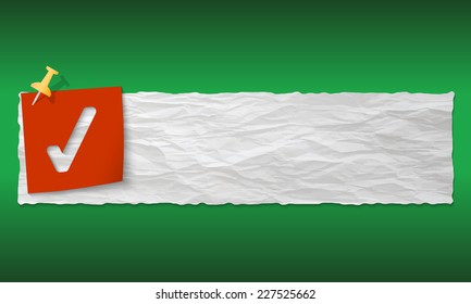 banner with crumpled paper and check box