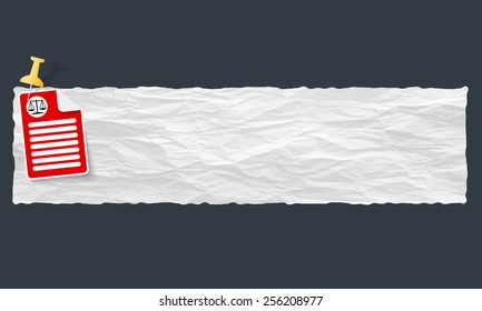 banner with crumpled paper and law symbol
