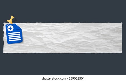 banner with crumpled paper and plus symbol