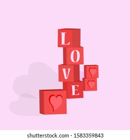 banner cubes love postcard vector hearts holiday Valentine day illustration