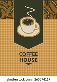 banner with a cup of coffee and beans