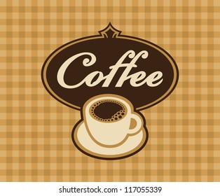 banner cup of coffee on a checkered background