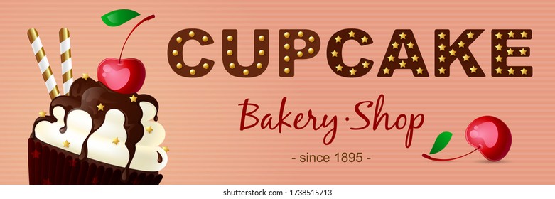 Banner cupcake bakery shop. Suitable for posters, advertisements, announcements, labels, banners, menus for cafes and restaurants 