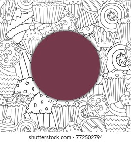Banner with cupcake seamless pattern in cartoon style. Perfect for print, menu and creative design. Vector illustration. 