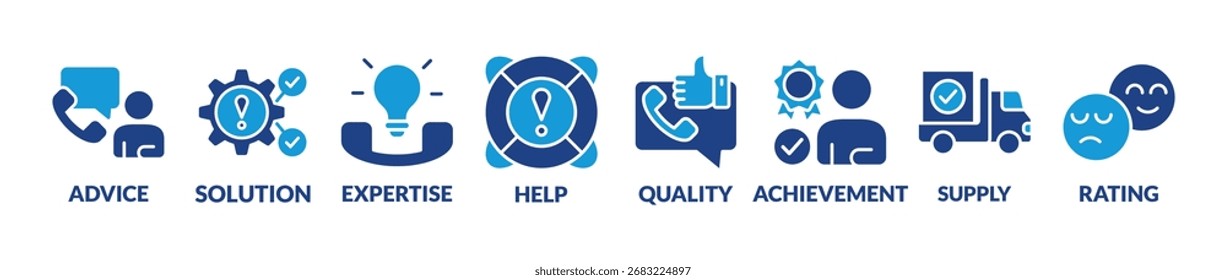 Banner customer service concept vector illustration with icons