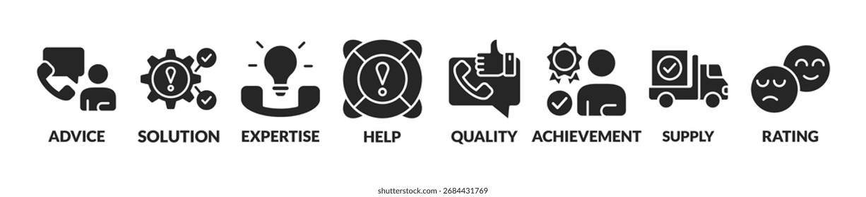 Banner customer service concept vector illustration with icons