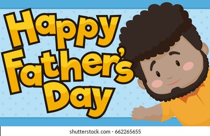 Banner with cute brunette dad saluting at you and celebrating Father's Day.