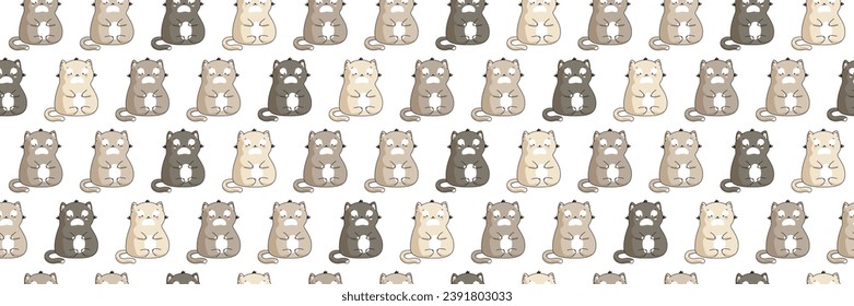 Banner with cute cartoon kittens in grayscale. Happy New Year design. Chinese New Year. Seamless pattern. Vector illustration. Pets isolated in a flat style. 2023 Lunar New Year.