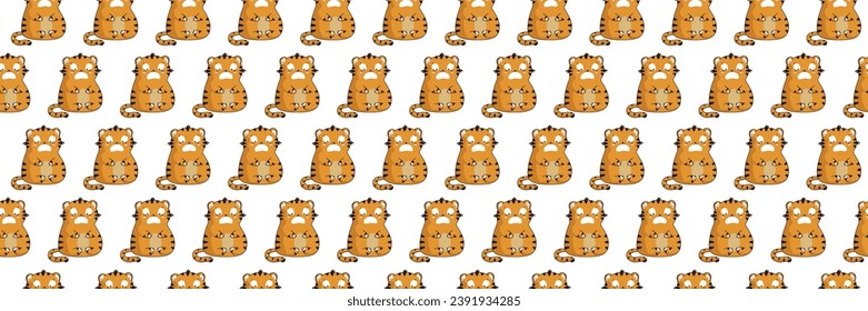 Banner with cute cartoon tiger cub. Happy New Year design. Chinese New Year. Seamless pattern. Vector illustration. Pets isolated in a flat style. 2022 Lunar New Year.