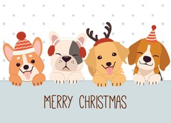 The Banner Of Cute Cat And Friends With Winter Accerssoties In Flat Vector Style. Illustation About Christmas For Graphic,content , Banner, Sticker Label And Greeting Card.