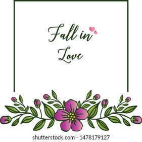 Banner cute of fall in love, with elegant purple flower frame. Vector