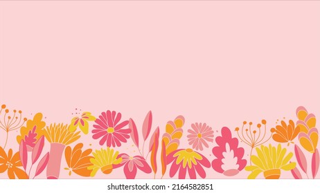 Banner with cute flowers in pink and yellow colors. Flowers for concept design. Summer vacation invitation. Seasonal banner for the site. Vector illustration elements.