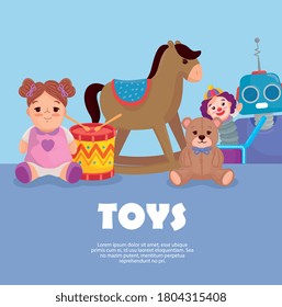 banner and cute kids toys vector illustration design