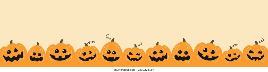 Banner com lanternas de abóbora bonitos. Design de Halloween. Ilustração vetorial