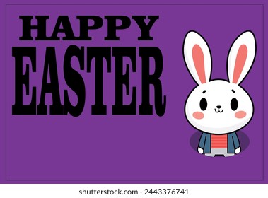 Banner cute rabbit with the text, written Happy Easter
