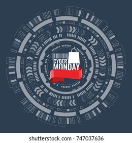 Banner for cyber monday sale with circuit hud background. Vector illustration