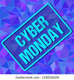Banner with CYBER MONDAY sign in frame on abstract background. Vector illustration. vector stock. Blue, white, grey lights background
