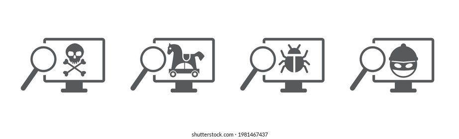 Banner cyber security and brech data web icon application, scamming; computer virus; attack, hacker, disaster, access. Vector illustration with icons