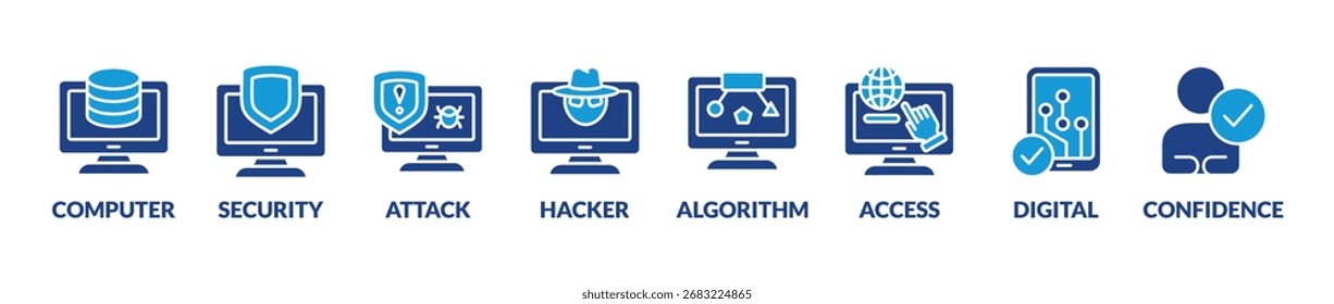 Banner cyber security and brech data web icon application, attack, hacker, disaster, access