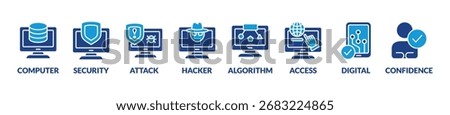 Banner cyber security and brech data web icon application, attack, hacker, disaster, access