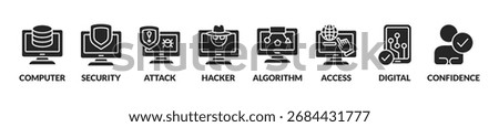 Banner cyber security and brech data web icon application, attack, hacker, disaster, access