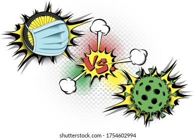 Banner cycling vs covid-19. Bicycle wheel with a protection mask against coronavirus sign. Cancellation of sports tournaments. The worldwide fight against the pandemic. Vector illustration