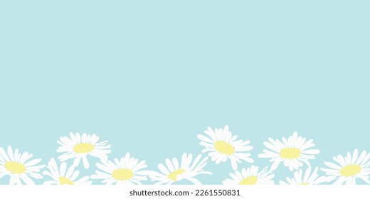 Banner of daisies on a light blue background. The concept of spring. Easter Holiday
