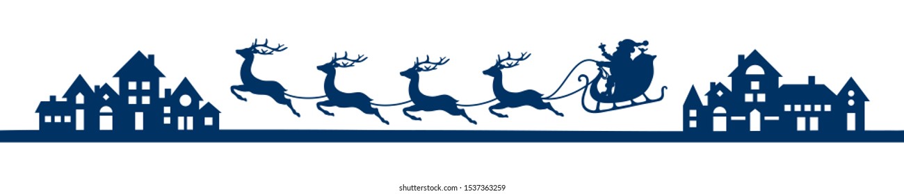 Banner Dark Blue Flying Christmas Sleigh Above The City