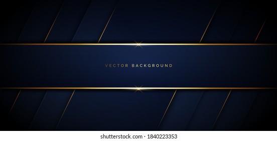 Banner dark blue geometric diagonal background with golden line and space for text. Luxury style. Vector illustration
