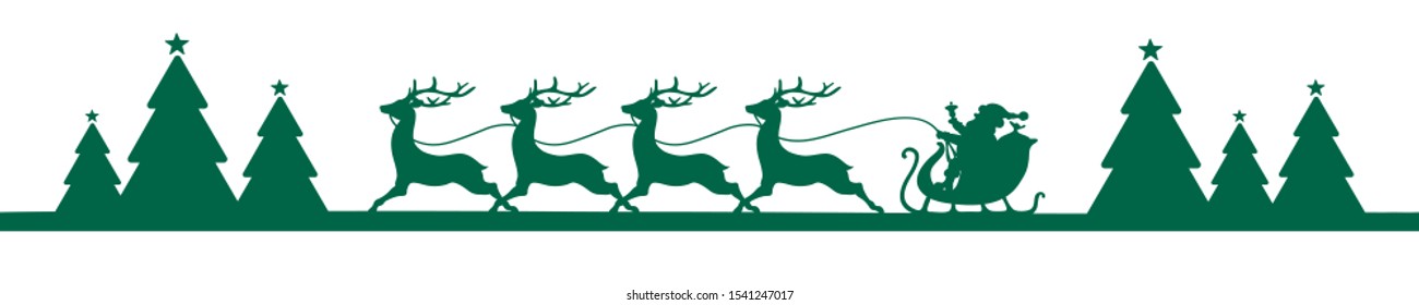 Banner Dark Green Running Christmas Sleigh In Forest