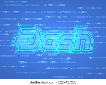 Banner dash and dark blue background . Stock illustration. Crypto currency symbol