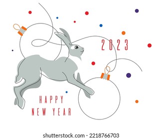 Banner with the date 2023 and a rabbit. The symbol of the Chinese New Year according to the Eastern calendar. Holiday greeting, poster with a hare. Vector illustration with animal silhouette.