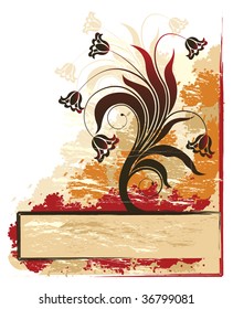 banner decorated with bright flowers and grass.