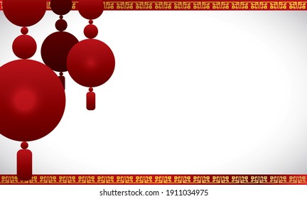 Banner decorated with hanging red lanterns over empty template to celebrate Asian holidays.