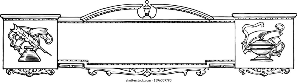 Banner is decorated with lamp and quill and pen vintage line drawing or engraving illustration.