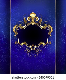 Banner Decorated With Luxurious Golden Ornament And Gold Fleur De Lis On Blue Background.