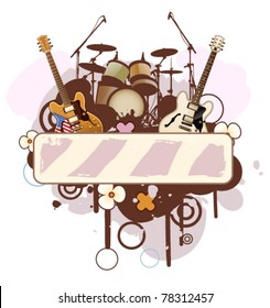 Banner is decorated musical instruments and design elements