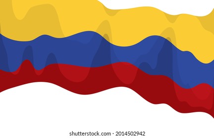 Banner decorated with a waving Colombian flag over white background in cartoon style.