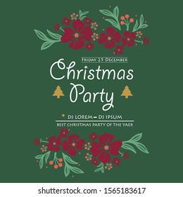 Banner decoration of christmas party, with style beauty of red flower frame. Vector