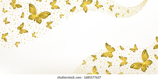 banner with decorative golden butterflies on a light background