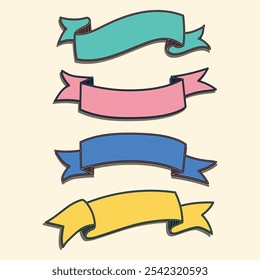 Banner Decorative Vintage Style Collection, Colorful Blank Ribbons and Banners in Various Shapes and Styles