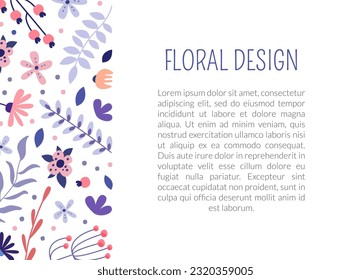 Banner with delicate wildflowers and space for text. Brochure, poster, card floral template design cartoon