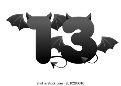 Banner demonic number 13, black figure with wings and horns for ui games.