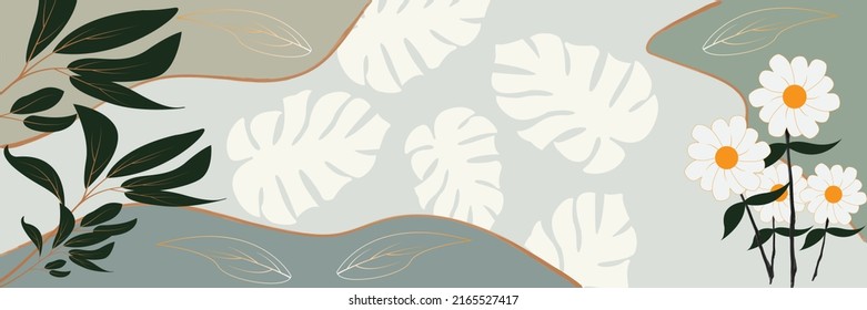 banner desgin green floral natural vector leaves, flower