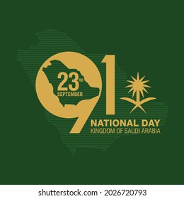Banner design of 91 Year Saudi Arabia National Day. 23 September. Vector Illustration.