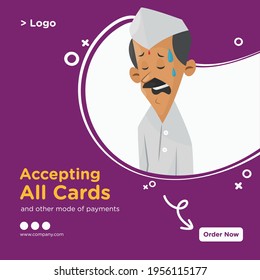 Banner design of accepting all cards template. Vector graphic illustration.