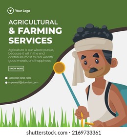 Banner design of agricultural and farming services cartoon style template.